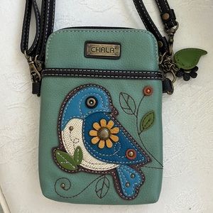 EUC CHALA Bird Design Turquoise Cellphone Crossbody Handbag w/Convertible Strap
